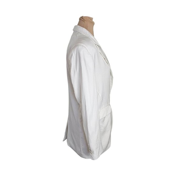Bardot White Linen Blend Front Button Blazer w/ Shoulder Pads Sz 6 - Picture 6 of 9
